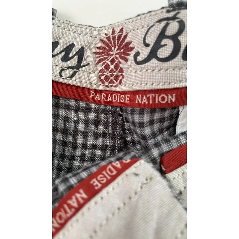 TOMMY BAHAMA Paradise Nation Checked Shorts Mens 38 Gray Black Linen Silk